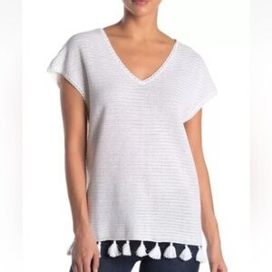 Tommy Bahama Pompom Tassel Hem Linen Blend Top Small Coastal Preppy Cover Up